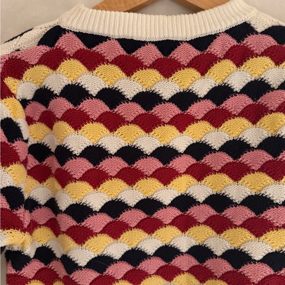 Zara Multicolor Scallop Short-Sleeve Cotton Crochet Knit Sweater Women Small - Picture 8 of 14
